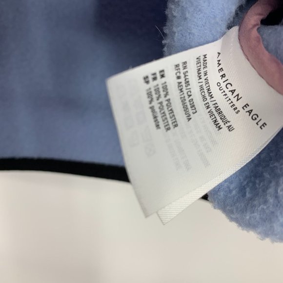 American Eagle Jacket Blue Sherpa Button Snap Mock Neck Zip Pocket - Picture 10 of 14